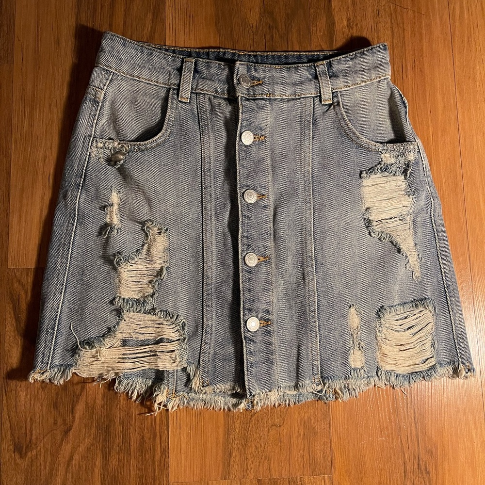 Free People Ripped Denim Skirt; Size S